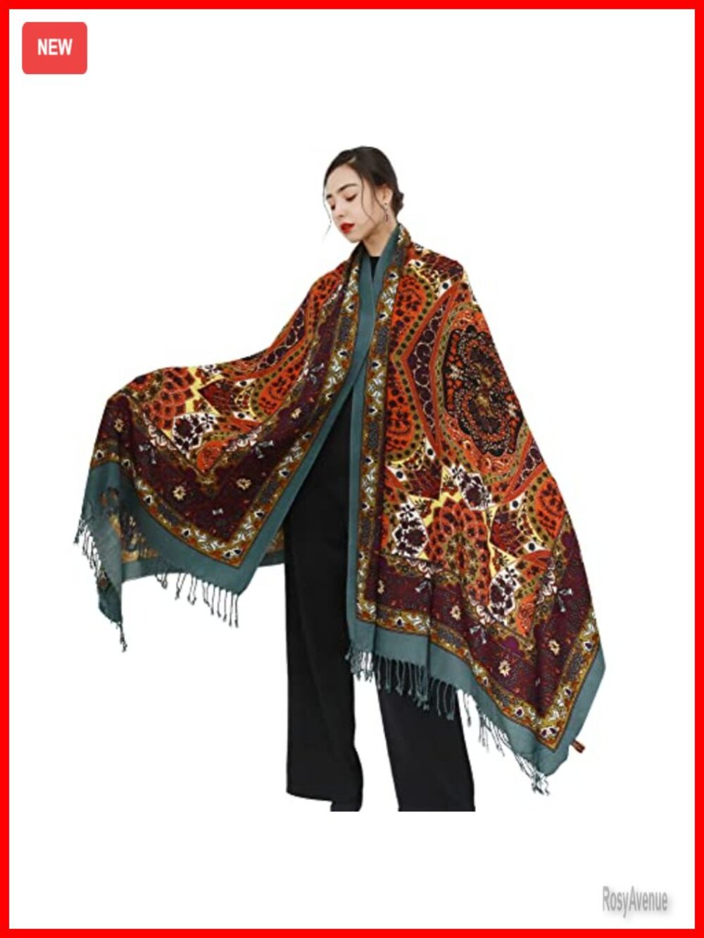 100% Merino Wool Oversized Pashmina Shawl Wrap with Tassels